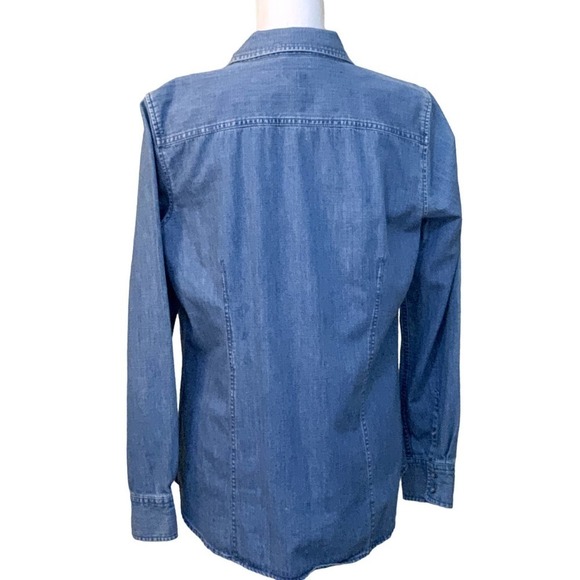 Talbots blue denim button front top, medium, classic, cotton, casual, modest - Picture 3 of 3